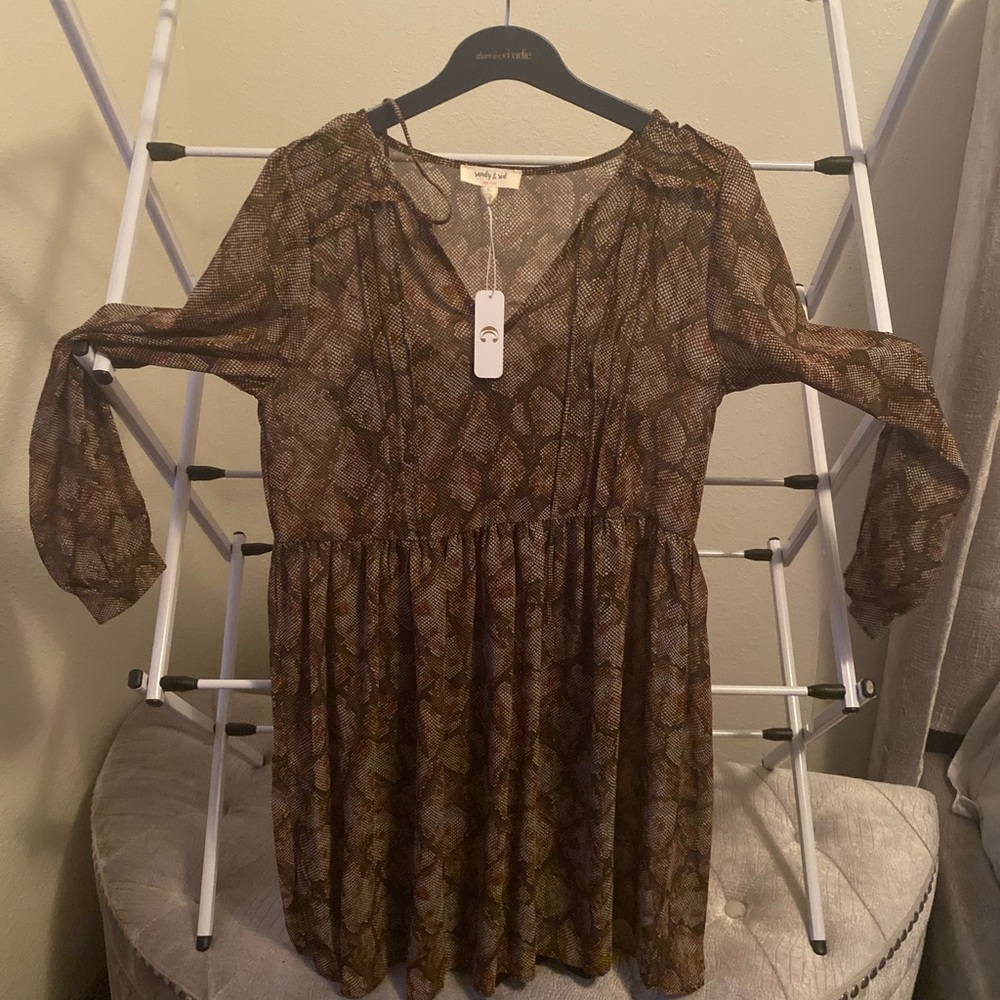 Sandy & Sid Long Sleeve Blouse Shirt Red Brown